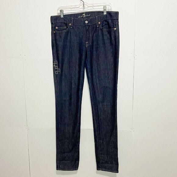 7 For All Mankind Jeans 31x32 Straight Mid Rise Rhinestone - Picture 1 of 7